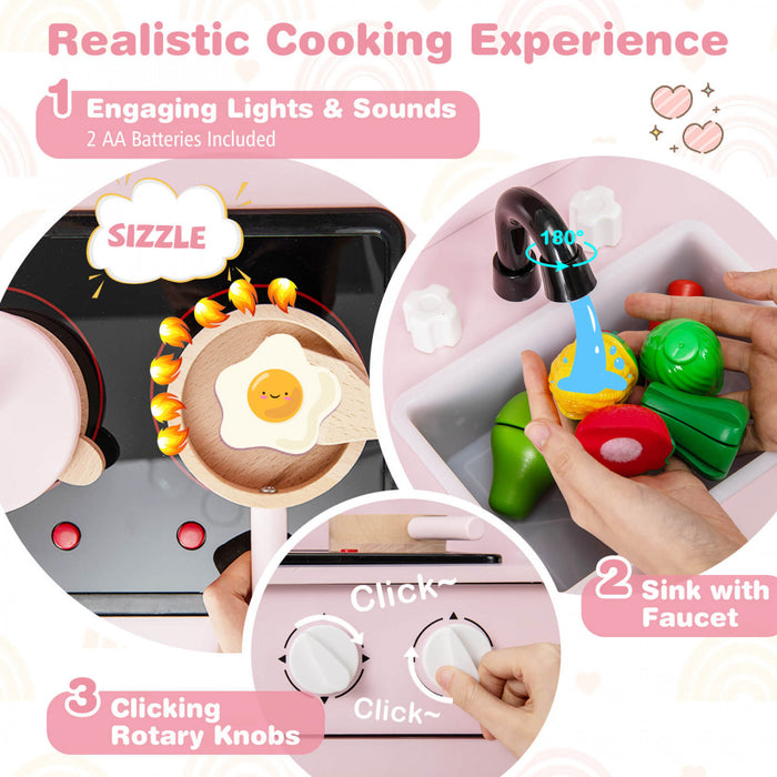 Costway Kids Kitchen Playset Avec Light Up Kitchen & Cooking Sounds Faucet D'evier De Four Rose