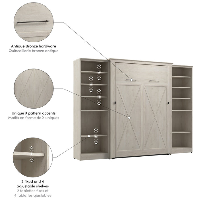 Lit double escamotable Key West de Bestar de 113 po (L) avec organisateurs de garde-robe - blanc chêne lin