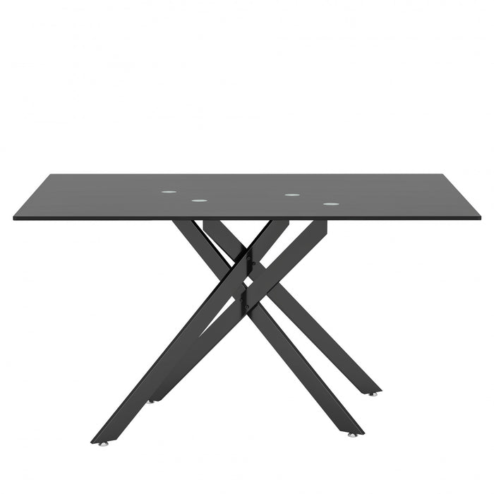 Table a manger rectangulaire en verre trempe de 51,18\" Ethan avec pieds metalliques elegants, noire