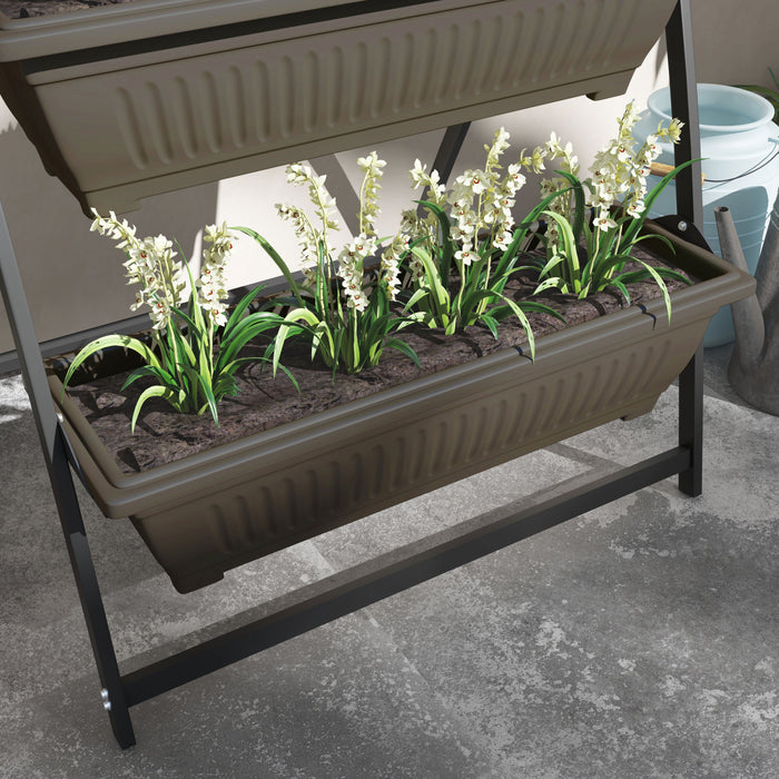 Outsunny Lit De Jardin Sureleve Vertical De 4 Niveaux Avec 4 Boites De Jardiniere, Support De Plante Exterieur Cultivent Le Conteneur Avec Des Trous De Fuite Pour Patio De Balcon Exterieur, Brun