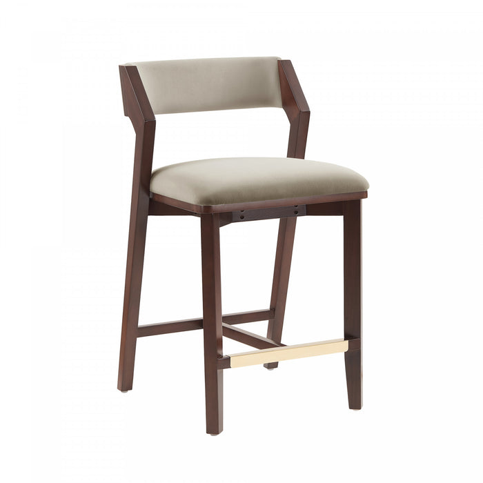 Tabouret de comptoir moderne en bois Patricia avec revetement en lin - Lot de 2