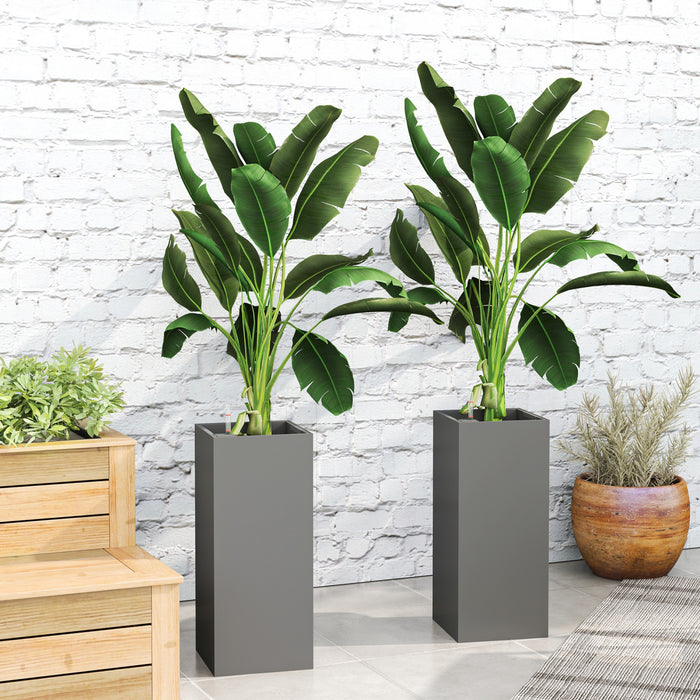 Outsunny Lot de 2 jardinieres d'exterieur en plastique de 11\", gris fonce