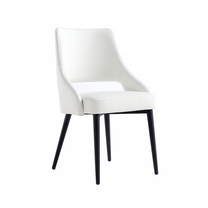 Chaise de salle a manger moderne Tremont en cuir vegetalien blanc avec structure en metal - Lot de 2