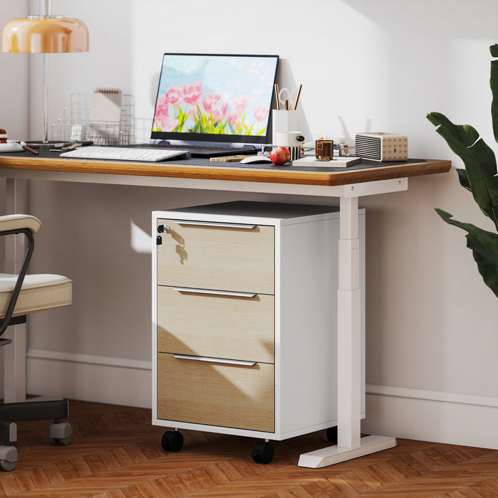 HOMCOM Armoire a Dossiers Verticale avec Serrure, Armoire a 3 Tiroirs Chene
