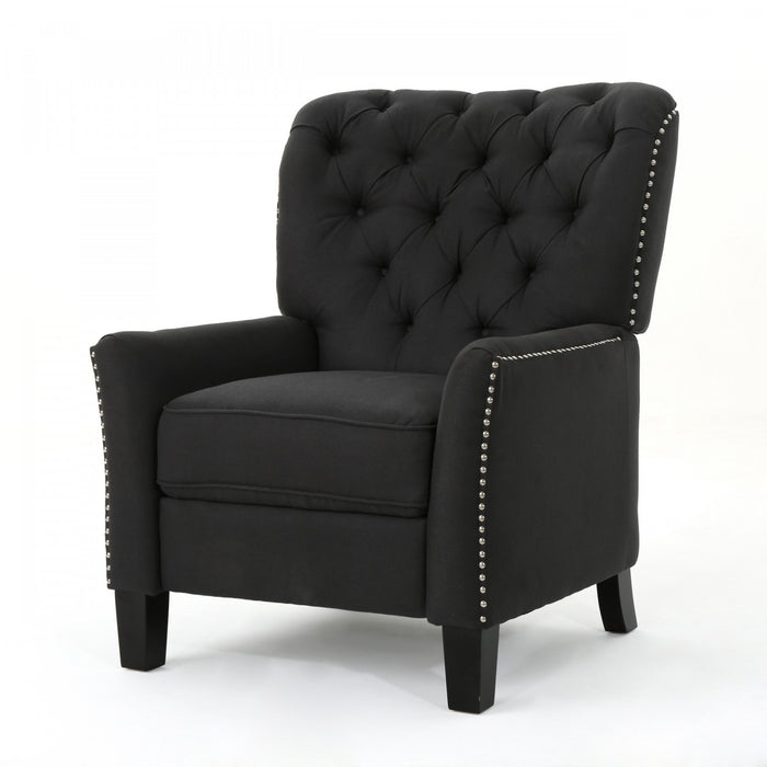 Lily Fauteuil Relax Inclinable A Dossier Inclinable En Tissu Aspect Lin Avec Clous Decoratifs, Gris Fonce Antique