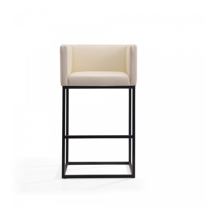 Tabouret de bar Embassy style milieu du siecle en metal et tissu creme - Lot de 2
