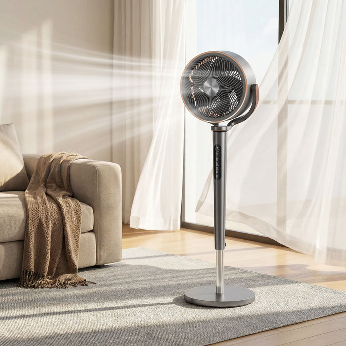 HOMCOM Ventilateur sur Pied Silencieux 20 dB, Oscillant avec 12 Vitesses, Lumiere LED