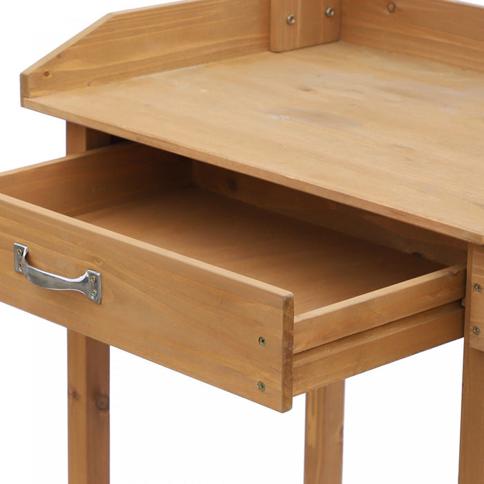 Outsunny Banc de jardinage avec table, Poste de travail de jardin avec tiroir, evier amovible, etageres de rangement et crochets pour patio, cours et balcon, Naturel