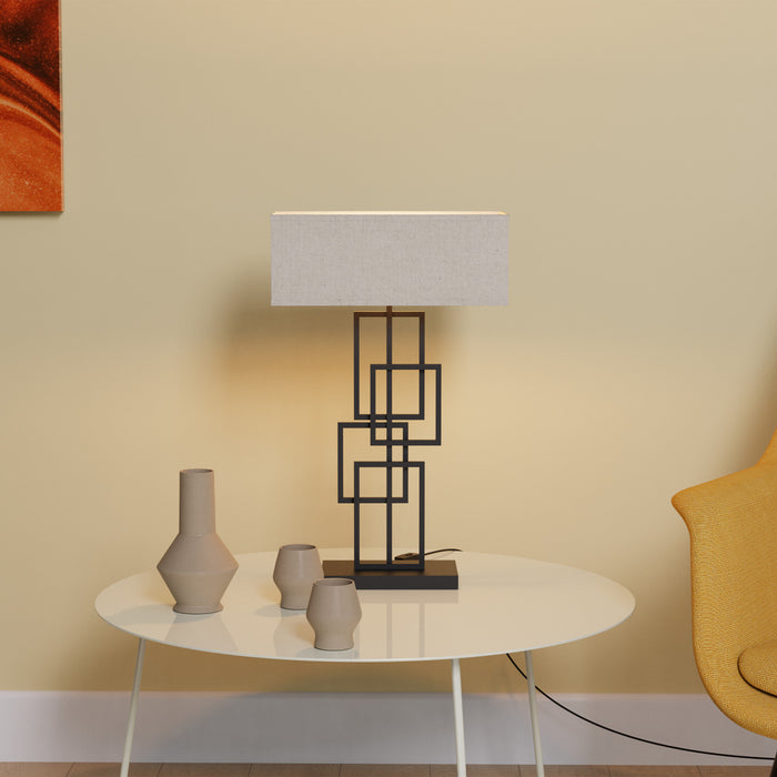 Lampe de table géométrique chic noire de 27 po avec abat-jour cylindrique