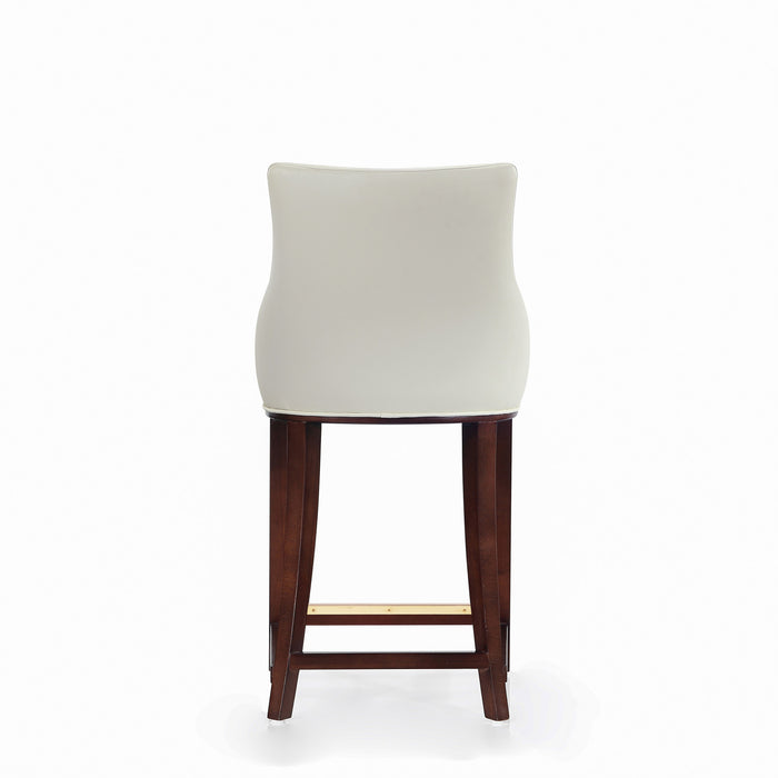 Tabouret de comptoir moderne en bois avec assise rembourree Shubert, ivoire - Lot de 3