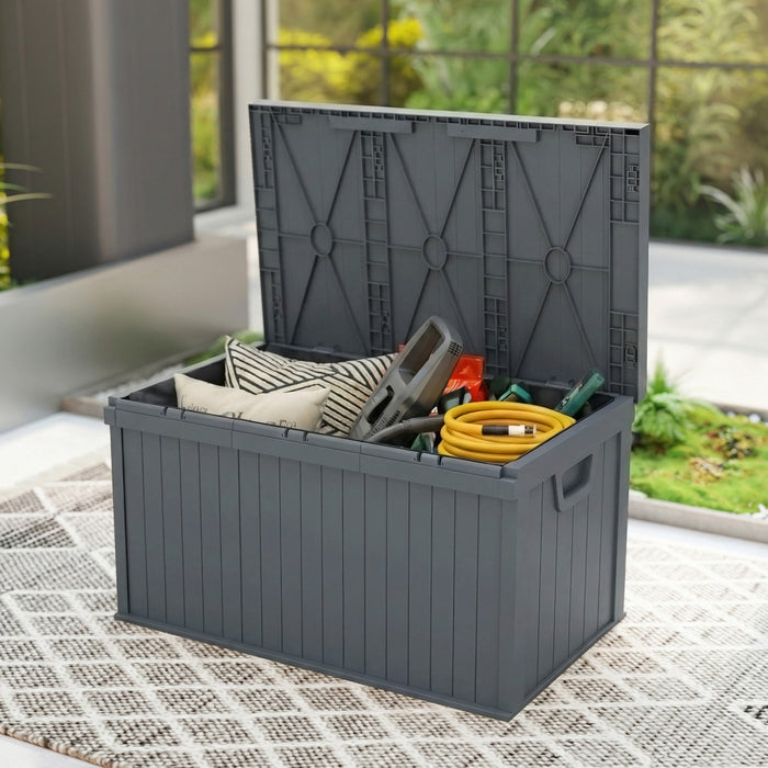 Outsunny Coffre de Rangement 70 Gallons, Coffre Exterieur avec Poignees, Gris Fonce