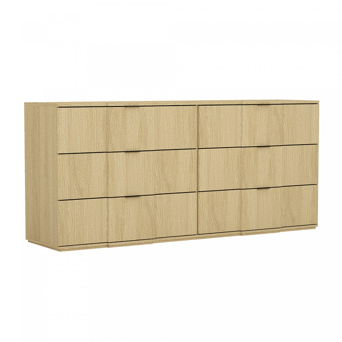 Commode Clive style milieu du siecle 183 cm en chene naturel et or (6 tiroirs)