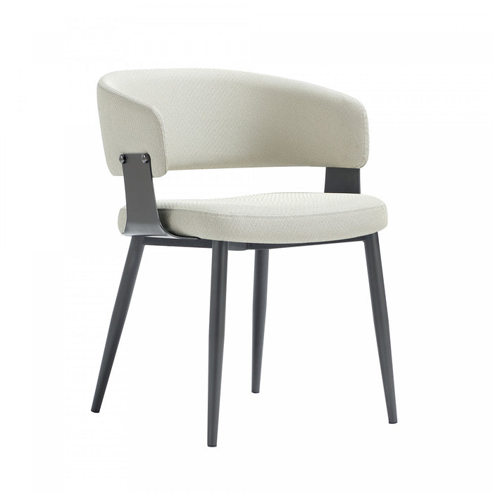 Chaise de salle a manger moderne Luce en cuir vegetalien texture et metal, couleur avoine - Lot de 2