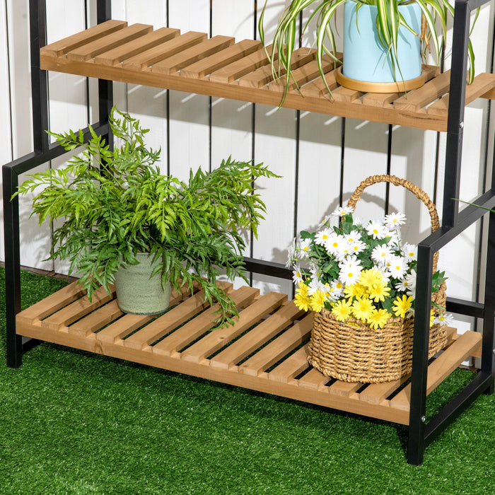 Outsunny Support Pour Plantes A 3 Etages Avec Crochets De Suspension, Grande Etagere Pour Plantes Pour L'interieur, L'exterieur, Le Porche, Le Balcon, Le Salon Et La Chambre A Coucher