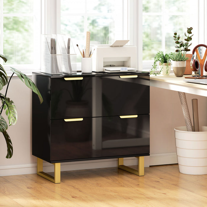 HOMCOM Classeur lateral a 2 tiroirs, noir brillant