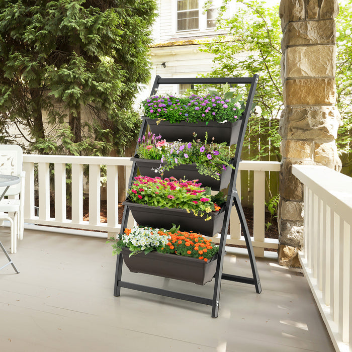 Costway 4 Ft 4-tier Vertical Souleve Lit De Jardin Eleve Planter Boite W / 4 Boites De Conteneur