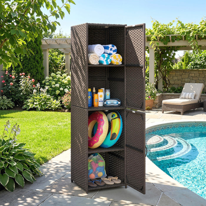 Armoire de rangement en rotin Outsunny avec etageres reglables, marron