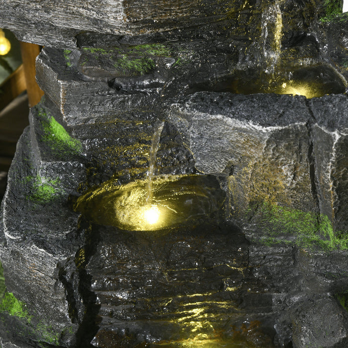 Outsunny Fontaine D'exterieur 4 Niveaux Avec Lumiere Led, Cascade En Resine