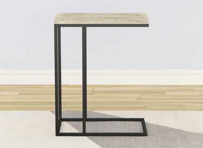 19” C-Shaped Reclaimed Wood End Table With Metal Frame | Table de bout en forme de C de 19 po en bois recyclé avec armature en métal