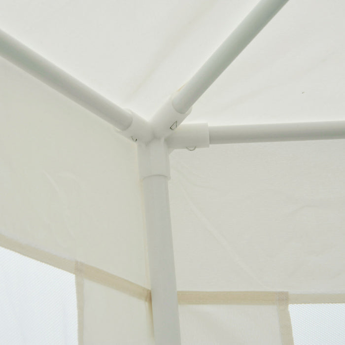 Tonnelle Barnum Tente De Reception Hexagonale 10 MĠ Style Cosy Metal Polyester Impermeabilise Surface Env. 10 MĠ Creme