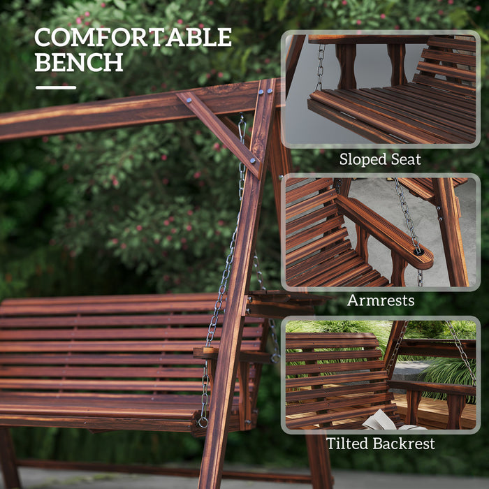 Outsunny Balancelle 3 Places avec Tables Laterales, Marron Carbonise