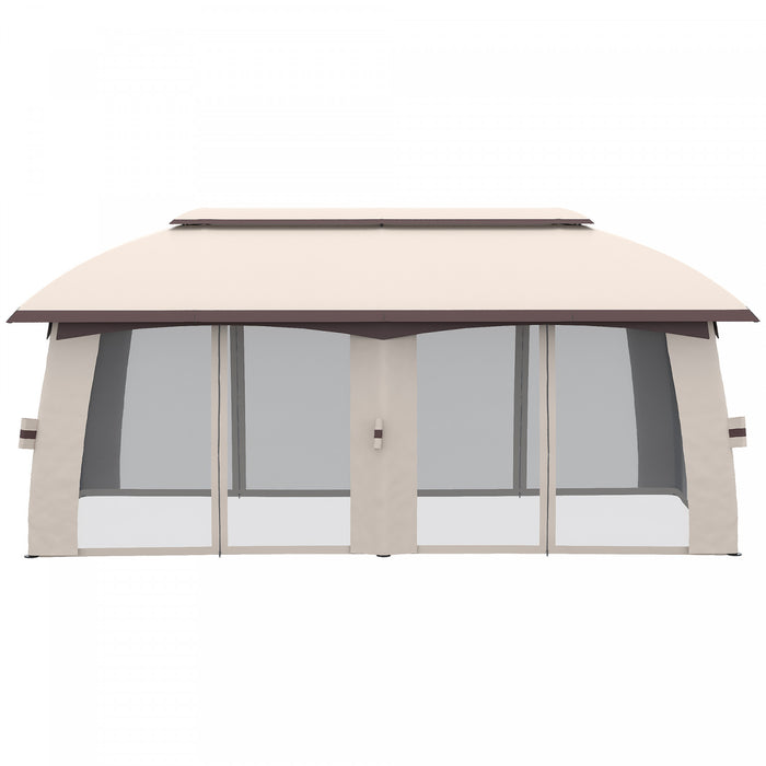 Outsunny 10' X 20' Patio Gazebo, Abri Gazebo Exterieur Avec Filet, Toit Ventile, Structure En Acier Pour Le Jardin, La Pelouse, L'arriere-cour Et La Terrasse, Beige