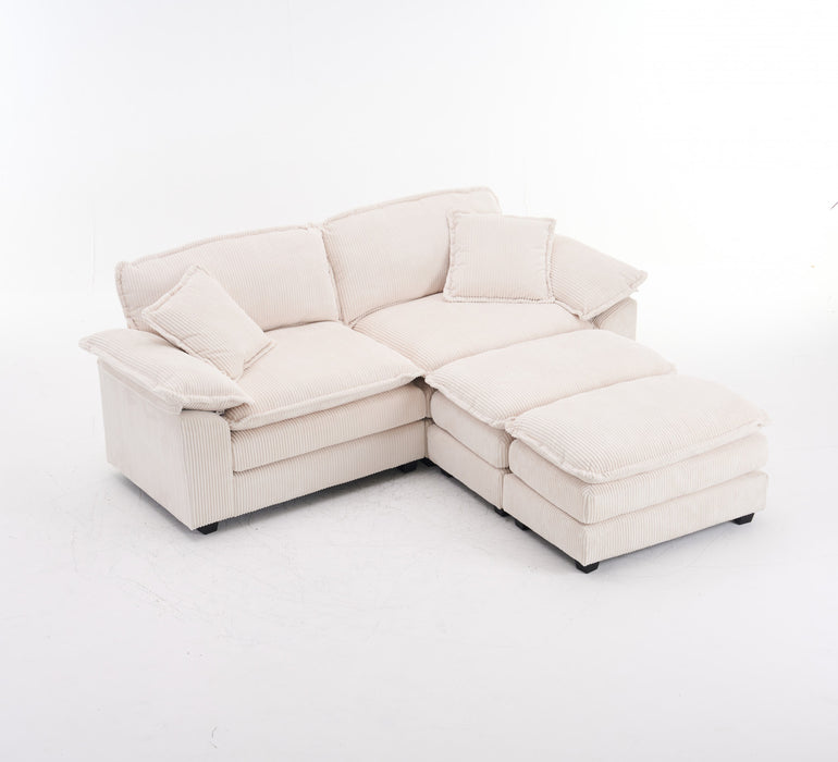 Liam Canape modulaire confortable Cloud 84,6\" avec revetement en velours cotele, Blanc