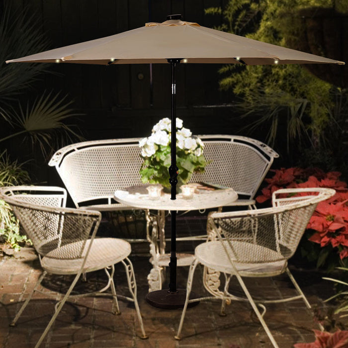 Costway Parasol solaire de patio 9FT avec LED, acier, inclinaison avec manivelle, exterieur