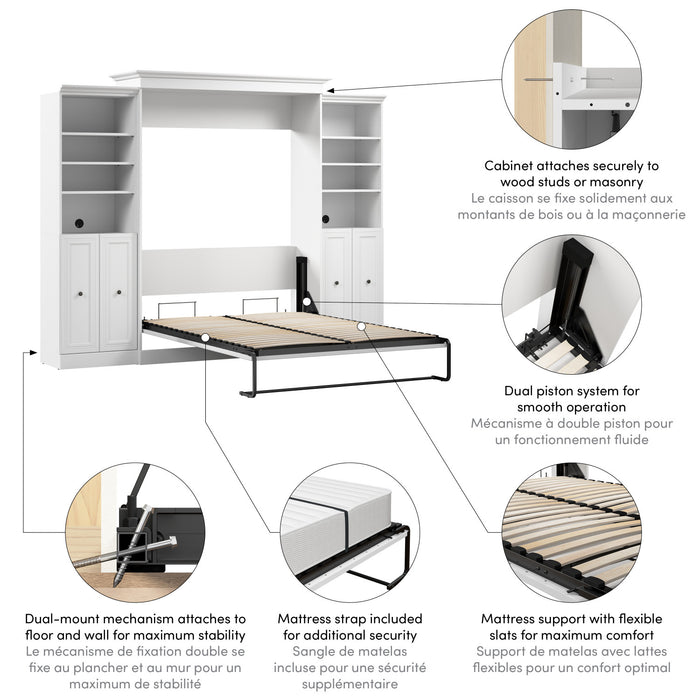 Grand lit escamotable Versatile de Bestar de 115 po (L) avec 2 organisateurs de garde-robe et portes - blanc