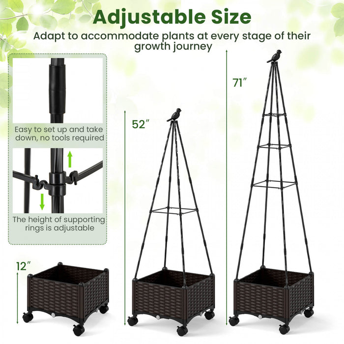 Costway 1 Pcs Lit De Jardin Eleve Avec Boite De Plante Et Trellis Obelisque Roues Verrouillables Planteur De Cage