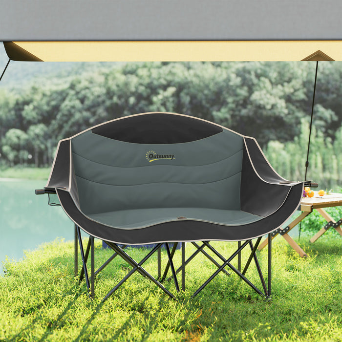Outsunny Chaise de Camping Double, Chaise Rembourree avec Porte-Gobelets, Noir