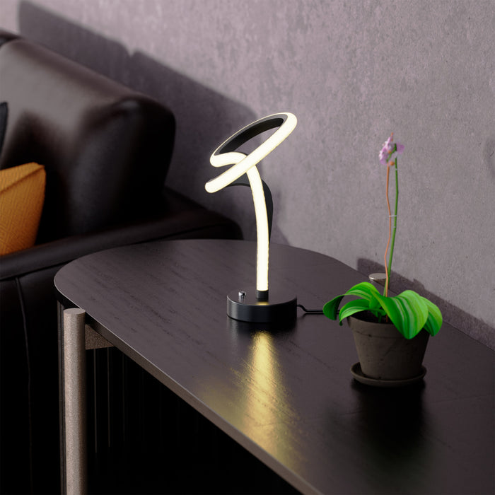 Lampe de table à DEL de 11 po noir mat et or rose à conception de boucle