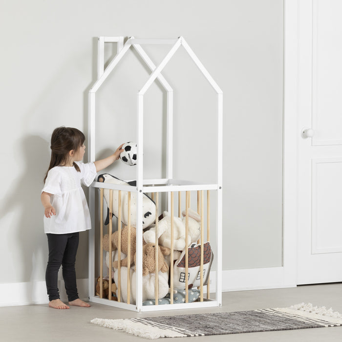 Meuble de rangement Ohana en forme de maison - blanc et naturel