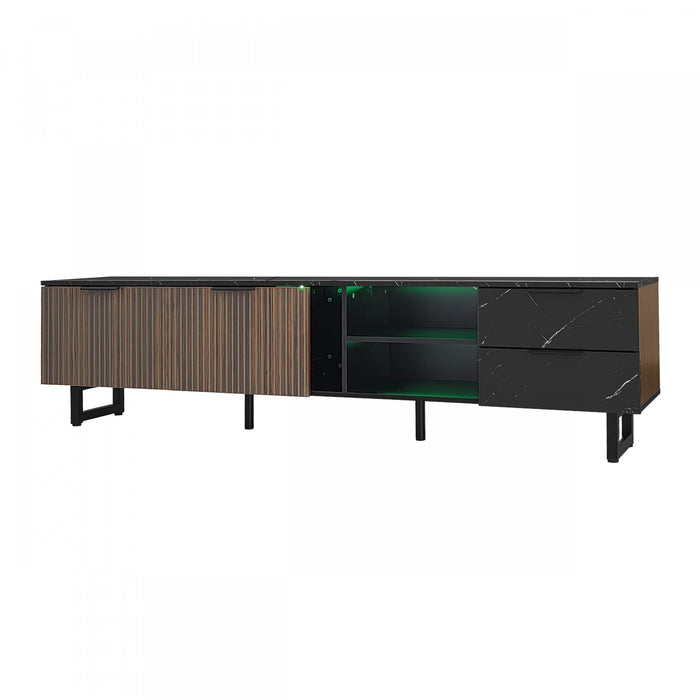 Ethan 78.7\" Cabinet TV avec Eclairage LED Ajustable, Noir