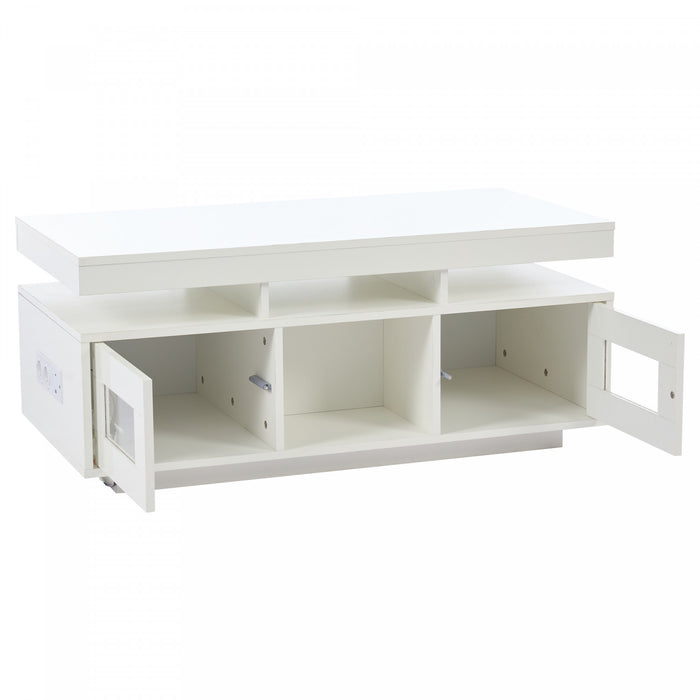 Lumina Table Basse Haute Brillance 39.3 po avec Lumieres LED, Port USB et Portes Transparentes, Blanc
