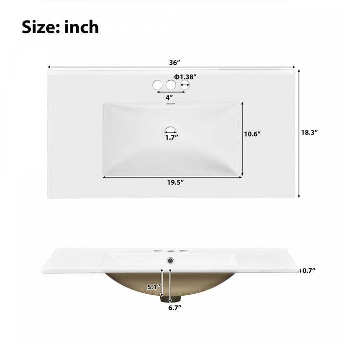 Meuble de salle de bain moderne Grady 36 pouces avec lavabo ceramique et rangement intelligent, vert