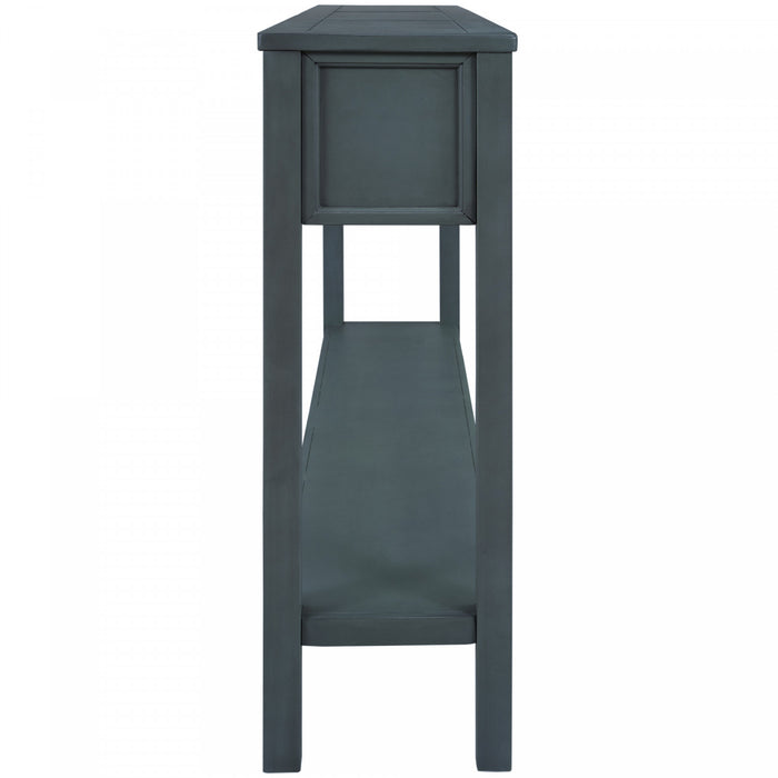 Table Console Michael En Bois Massif Pour Entree Avec Tiroirs De Rangement Et Etagere Inferieure - Bleu