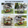 Outsunny Three-Shelf Outdoor Grill Dining Cart, Pizza Oven Stand with Storage Rack, Side Handle, BBQ Movable Food Prep Table with 4 Wheels for Backyard Party