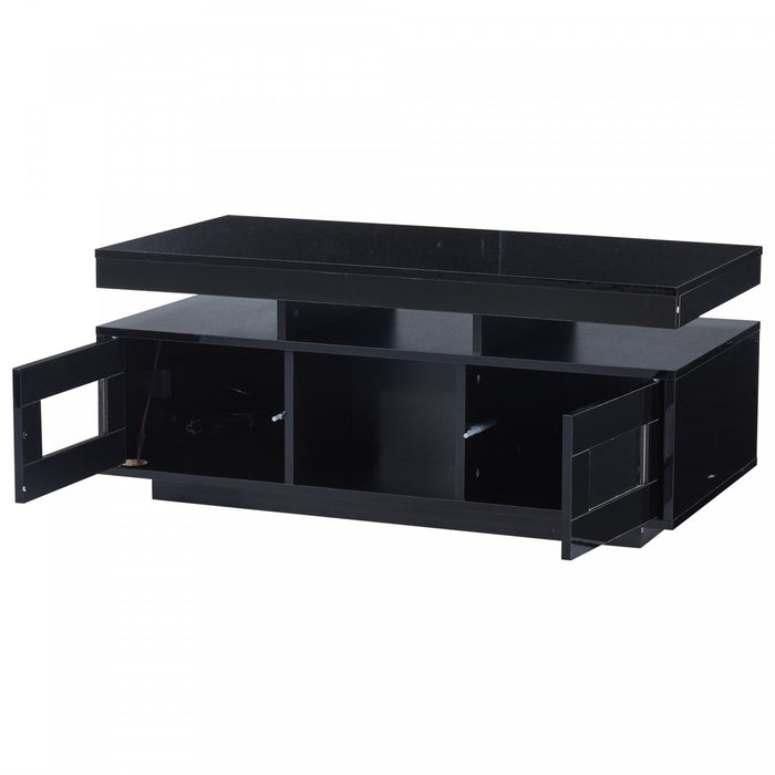 Lumina Table Basse Haute Brillance 39.3 po avec Lumieres LED, Port USB et Portes Transparentes, Noir