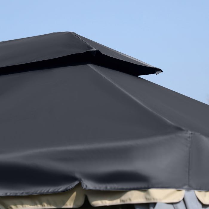 Outsunny 13' X 10' Tonnelle De Terrasse Exterieure Avec Double Toit En Polyester, Parois Laterales En Maille Ventilee Et Cadre En Aluminium Solide, Noir
