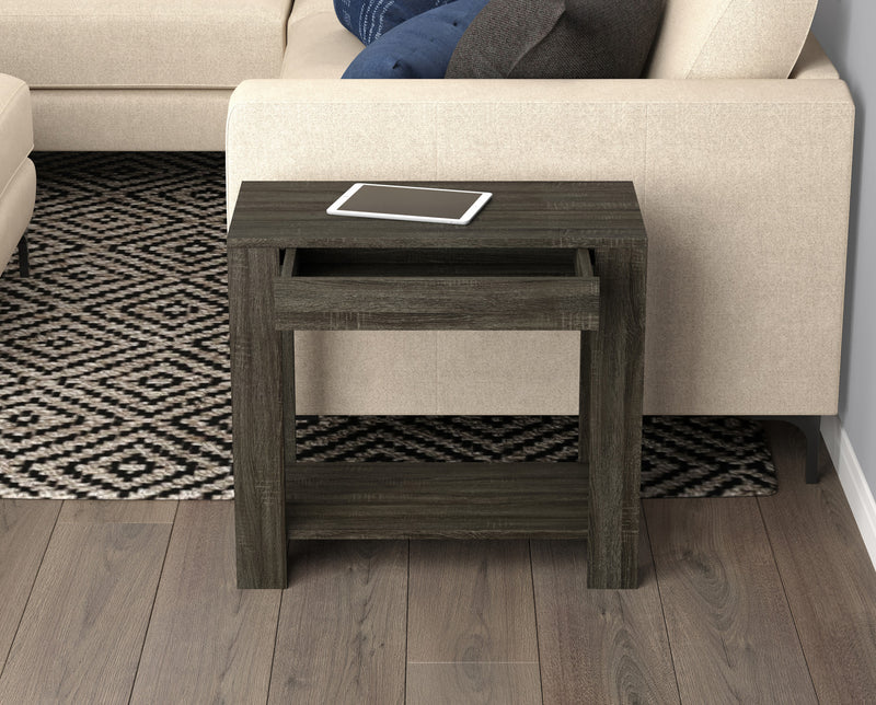 Table d’appoint étroite classique de 24 po avec rangement dissimulé et tablette inférieure - gris foncé 