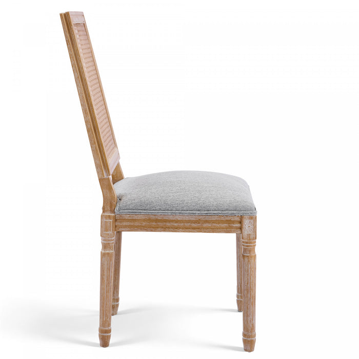 Oliver lot de 2 chaises de salle a manger en bois massif (hevea) avec assise rembourree, dossier en cannage et pieds canneles, gris