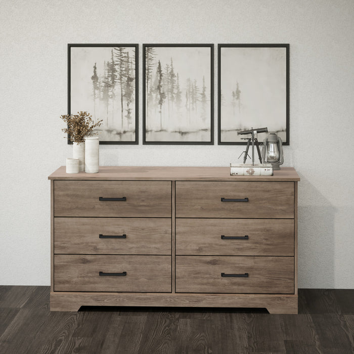 Commode champêtre Rustic Ridge de Prepac à 6 tiroirs - brune