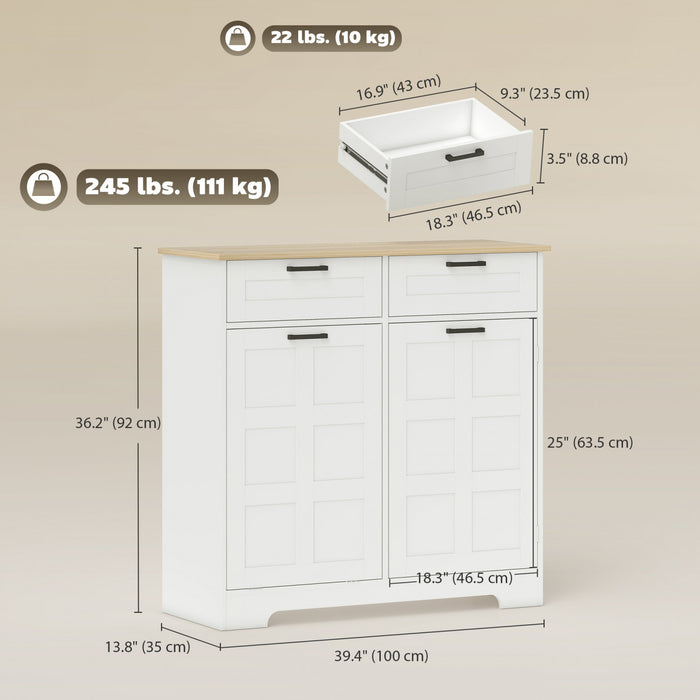 HOMCOM Ilot de Cuisine avec Meuble a Dechets, Blanc
