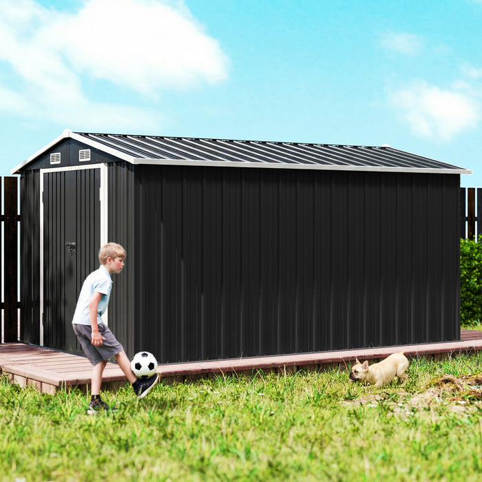 Outsunny Abri Metallique 12' x 10', Abri de Jardin Robuste Exterieur, Gris Fonce