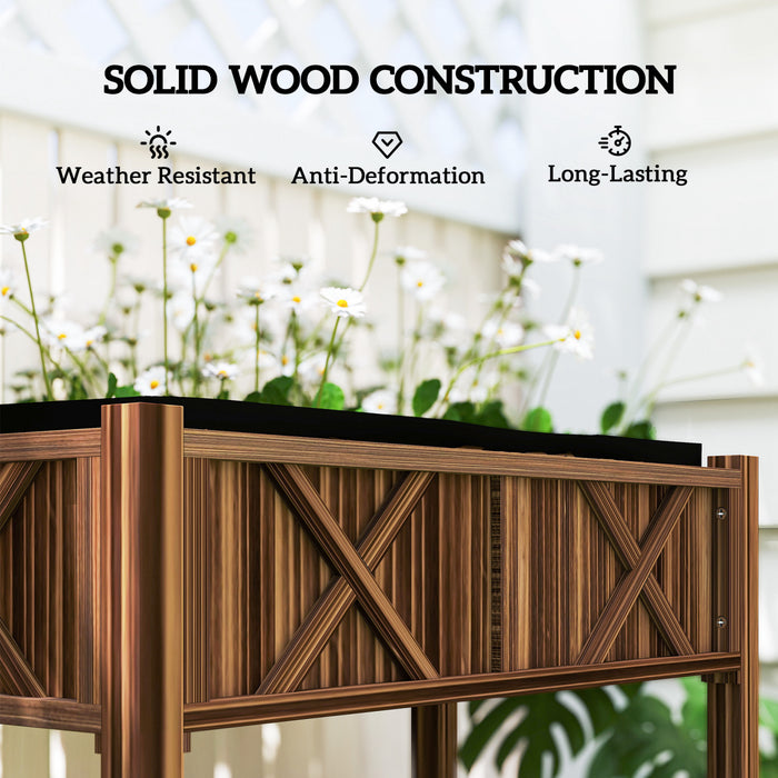 Outsunny Lit de jardin en Bois Sureleve, Jardiniere Elevee, Carbonise