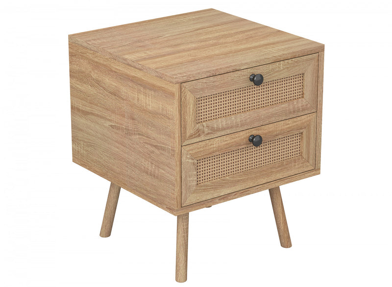 Table de bout avec 2 tiroirs - apparence de bois brun naturel