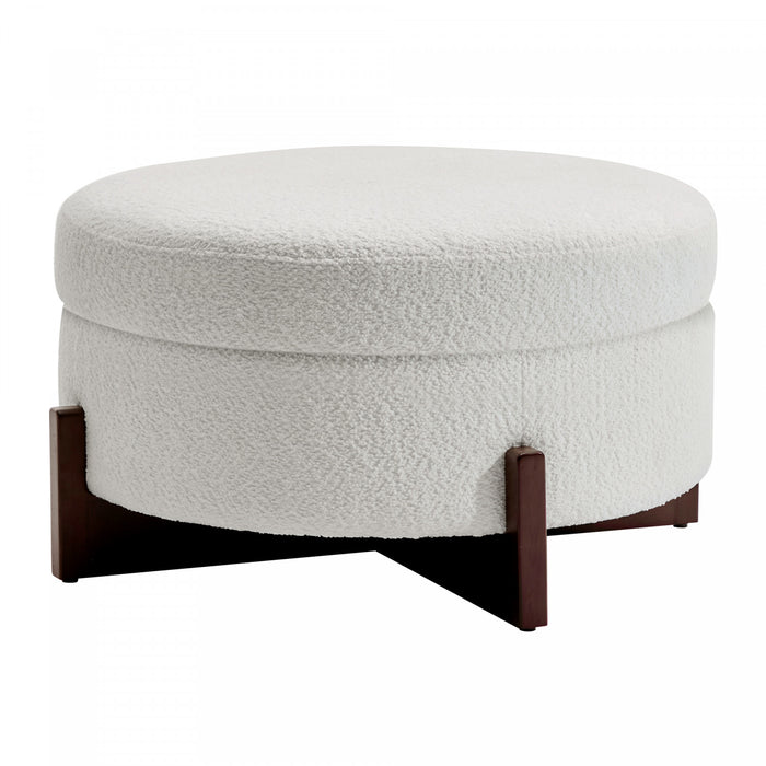 Table Basse Ottoman Ronde Sophia avec Rembourrage Capitonne et Rangement - Blanc