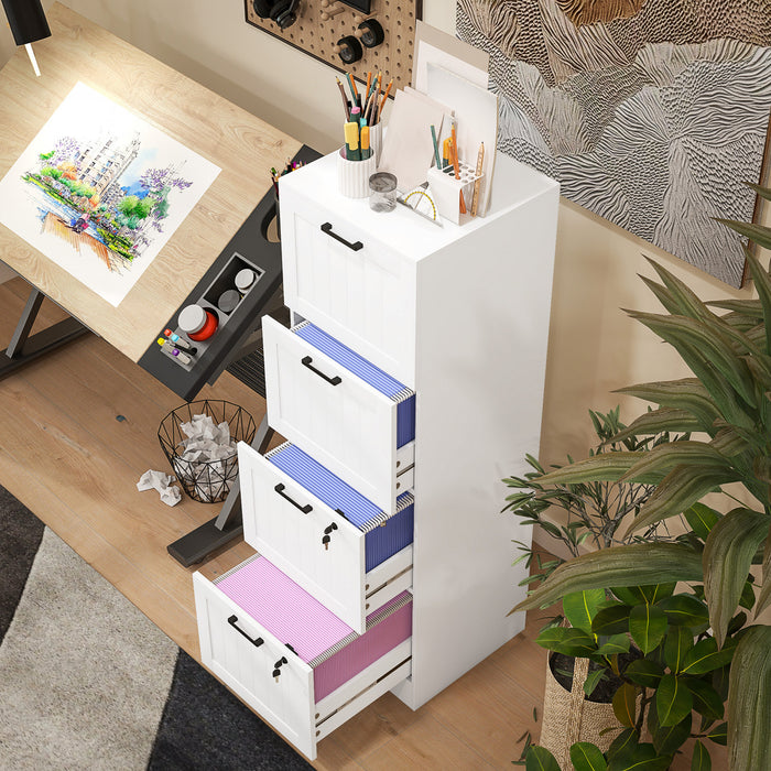 HOMCOM Classeur a 4 tiroirs avec serrure pour lettre A4, Blanc