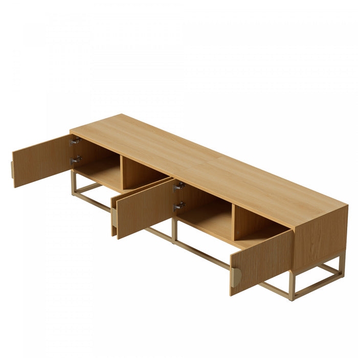 Aspect Meuble TV Moderne 70.8 po avec Finition Bois Graine et Charnieres a Fermeture Amortie, Naturel